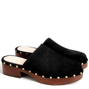 J.Crew Dakota Black Suede Gold mules clogs shoes women size 5